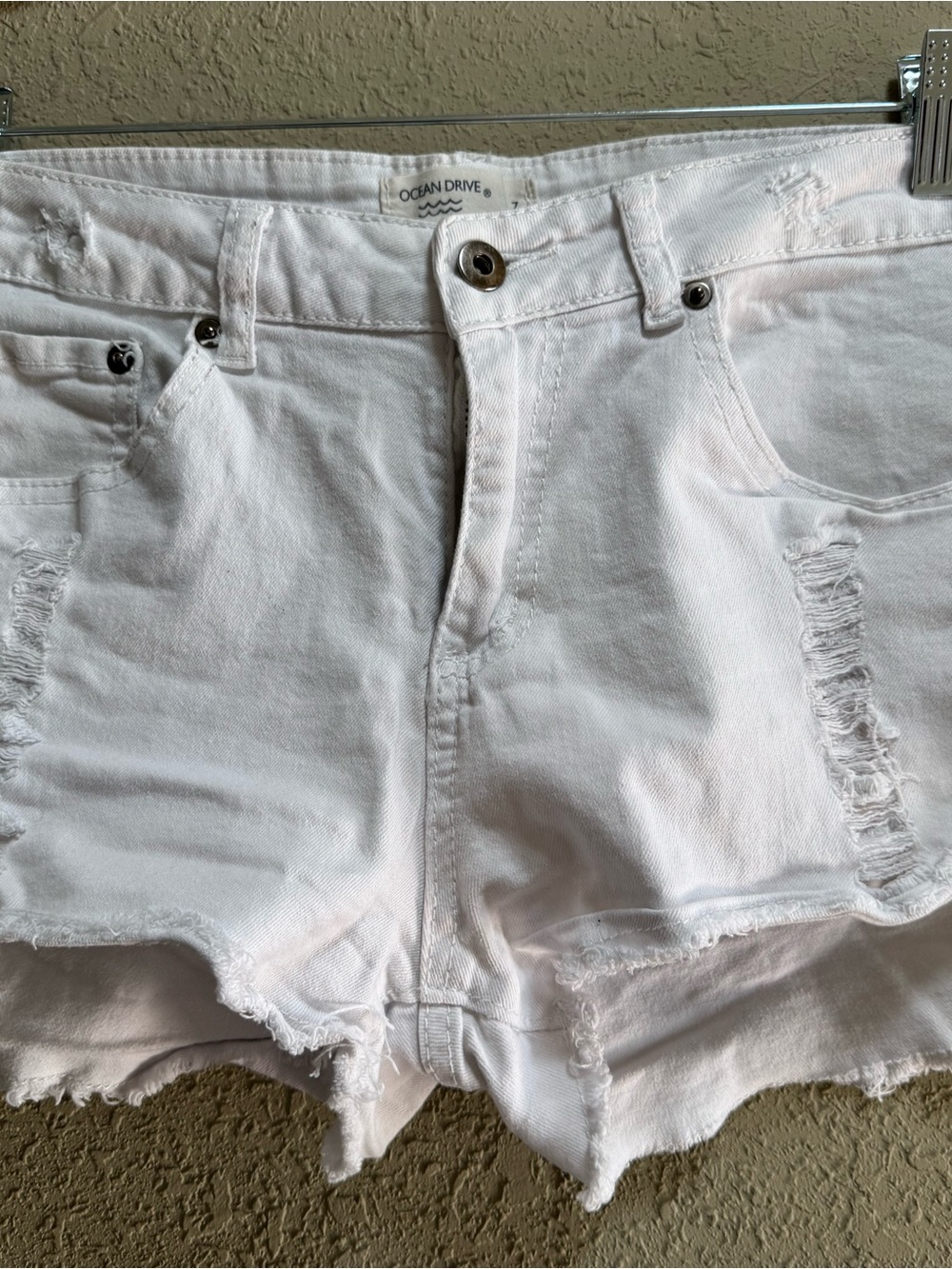 Ocean Drive White Frayed Hem Denim Shorts